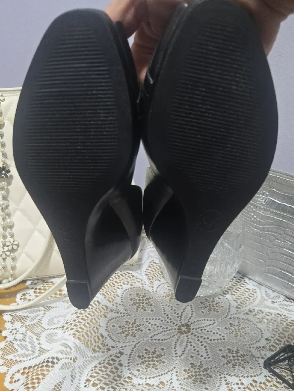 Michael Kors Black Peep-Toe Wedge with Gold MK Emblem